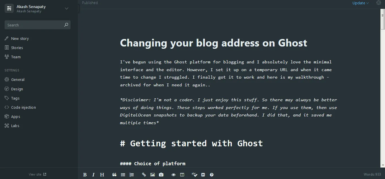 Changing your blog address on Ghost